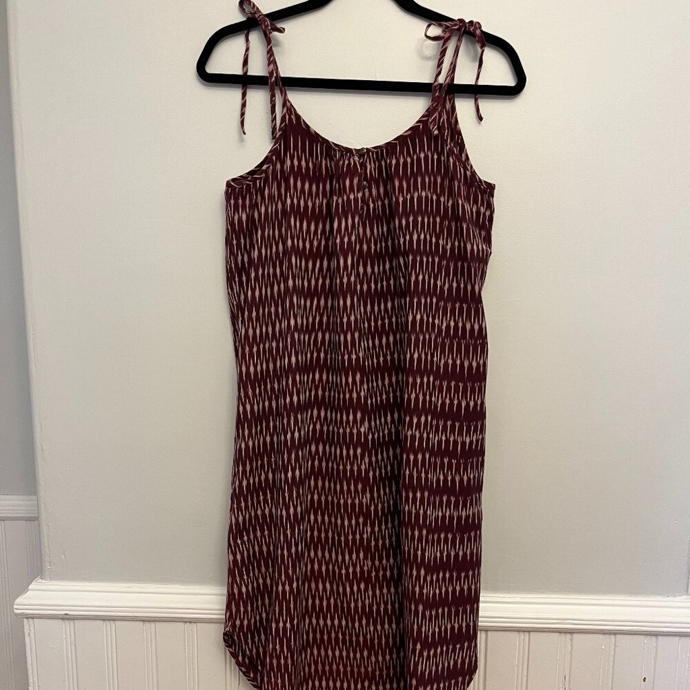 Madewell Maroon Ikat Print Tied Straps Shift Dress, Size Large - Picture 4 of 10